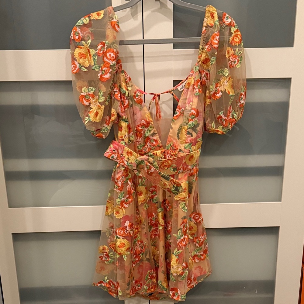 For Love & Lemons Winnie Floral Mini Dress — Peach, Yellow, Green